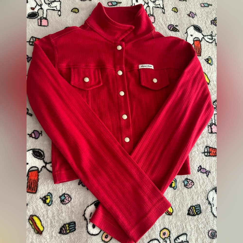 GUESS Red Cropped Too Long Sleeve Button Up Women Vintage